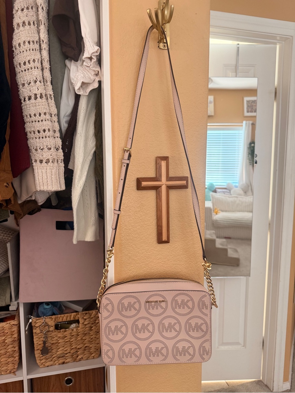 Michael Kors Blush Logo Crossbody Bag with Gold Chain